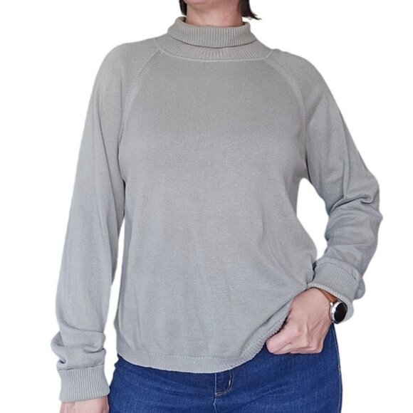 Vintage Talbots Gray Green Turtle Neck Sweater Womens Large 100% Cotton Neutral - Picture 8 of 8